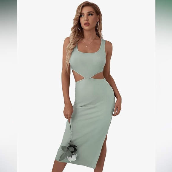 Verdusa Dresses & Skirts - Verdusa Women's Cut Out Waist Split Side Square Neck Midi Bodycon Tank Dress